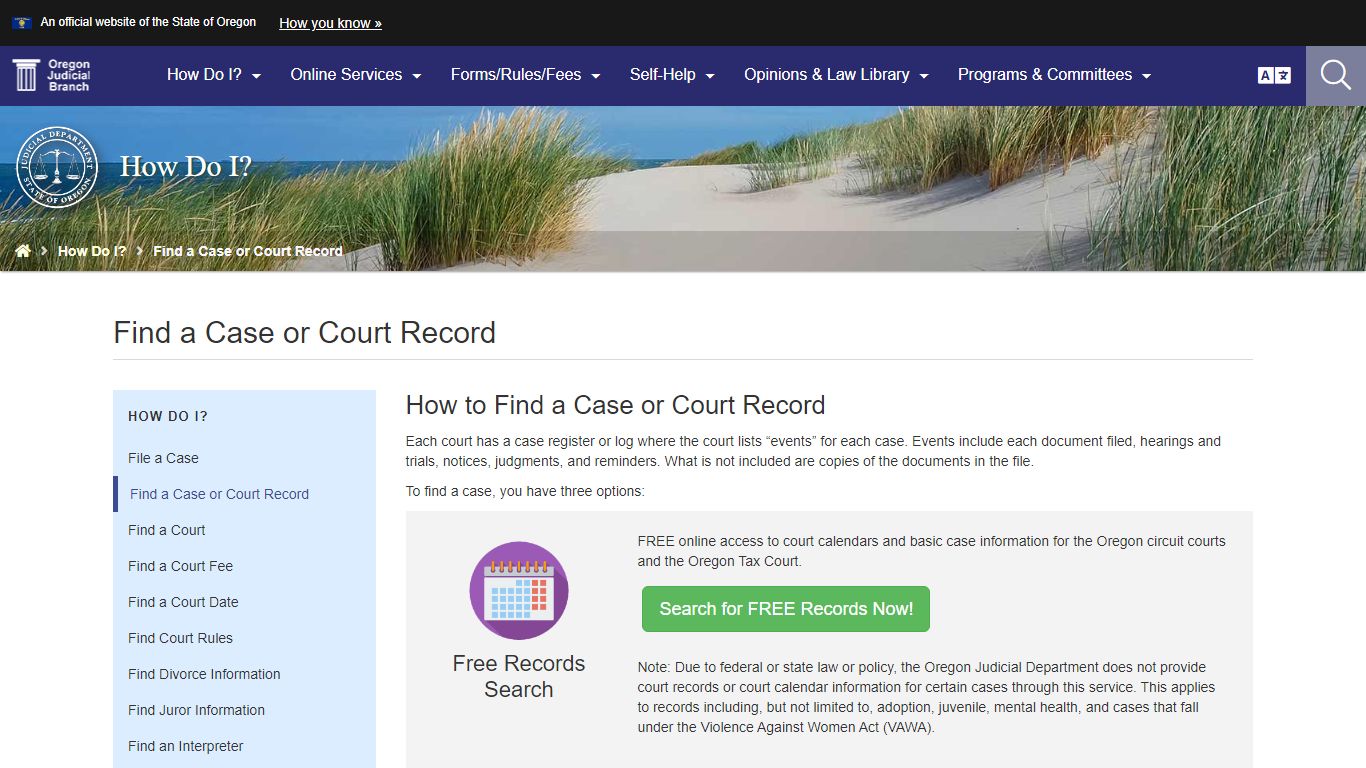 Find a Case or Court Record - Oregon Judicial Department